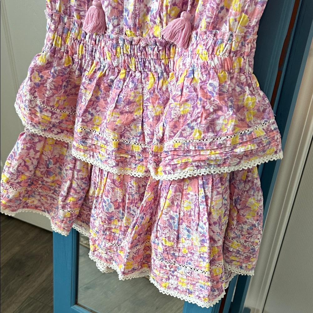 LoveShackFancy Colorful Floral Ruffle Mini Dress Size Small - Picture 2 of 9